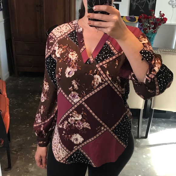 NEW Maurices Atwood Pink Floral Patchwork Style Fall Blouse Button Front Medium - Picture 13 of 13